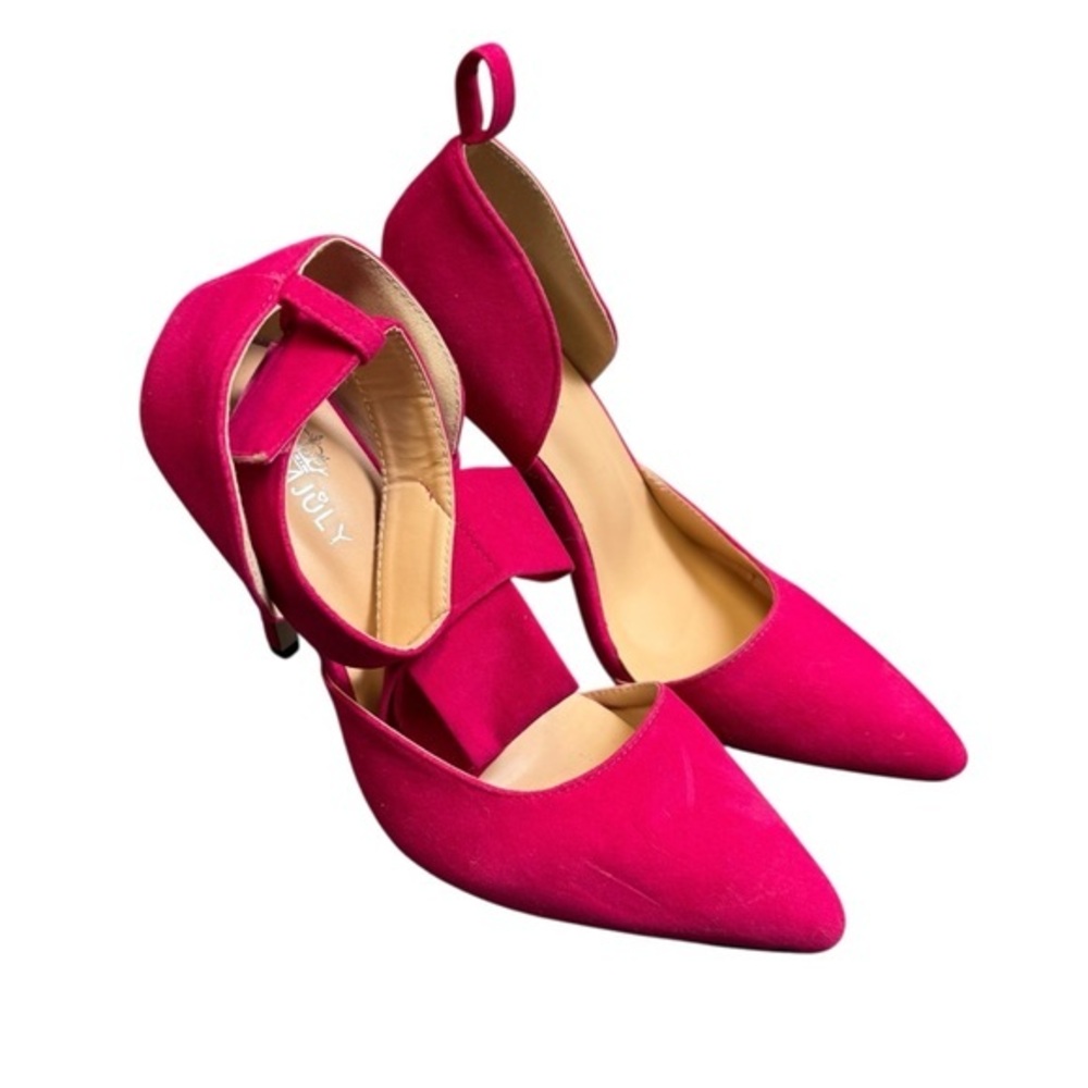 MM July Hot Pink D’Orsay Faux Suede Stiletto Heels Size 9 (Missing Bow)